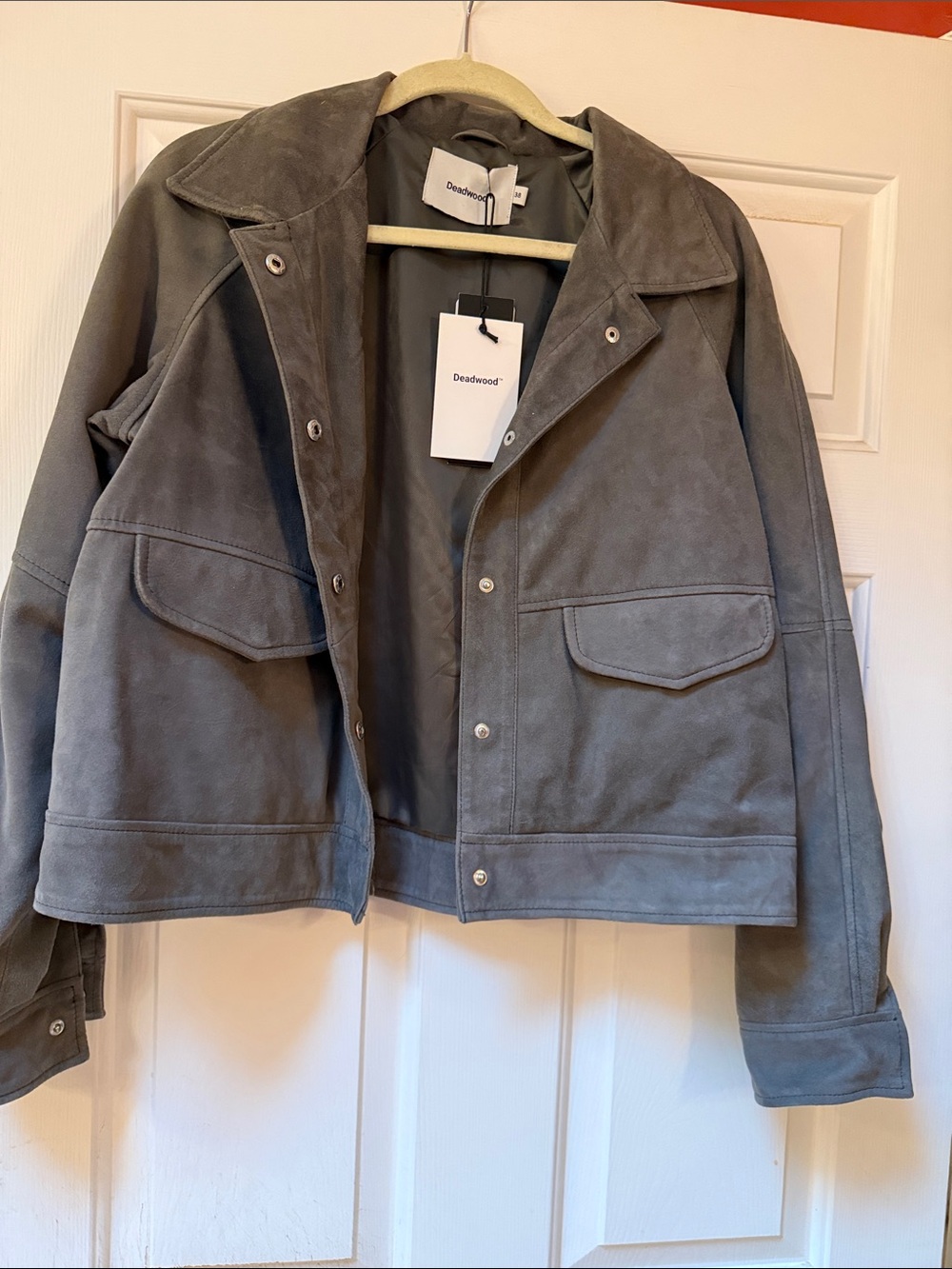 Deadwood Gray Suede Snap-Front Women's Jacket Free People size 38 M $459